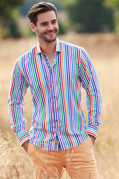 TENCEL MULTICOLOUR STRIPE PRINT SHIRT - Claudio Lugli Shirts