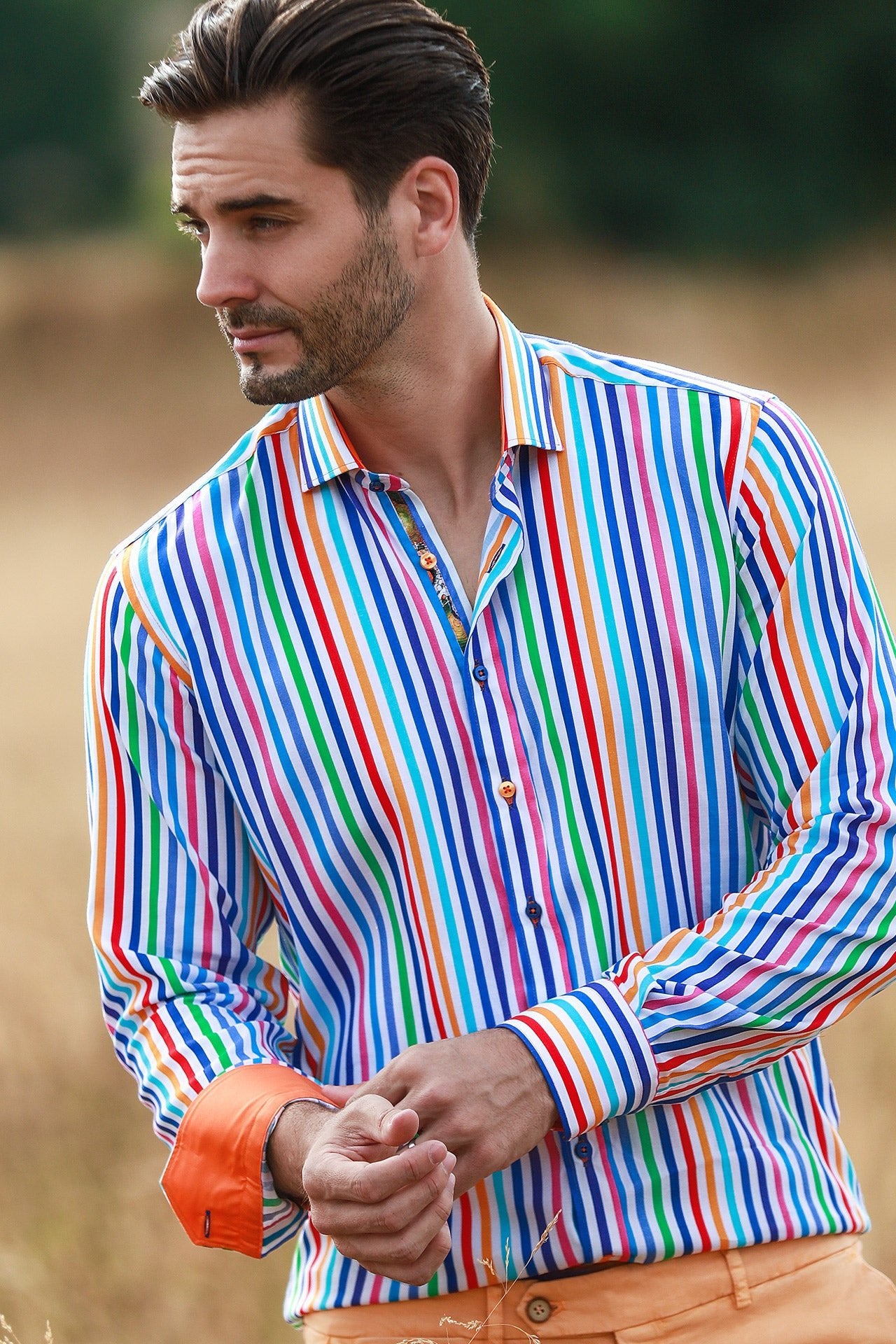 TENCEL MULTICOLOUR STRIPE PRINT SHIRT - Claudio Lugli Shirts