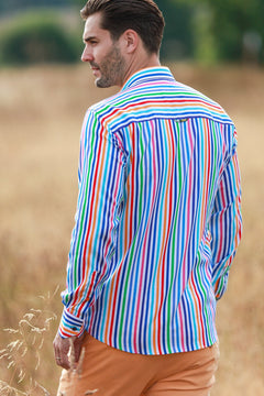TENCEL MULTICOLOUR STRIPE PRINT SHIRT - Claudio Lugli Shirts