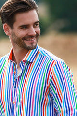 TENCEL MULTICOLOUR STRIPE PRINT SHIRT - Claudio Lugli Shirts