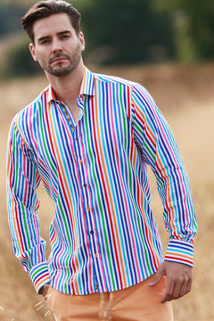 TENCEL MULTICOLOUR STRIPE PRINT SHIRT - Claudio Lugli Shirts