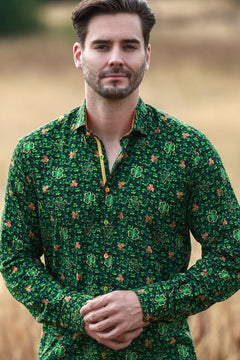 TENCEL SHAMROCK EMERALD PRINT SHIRT - Claudio Lugli Shirts