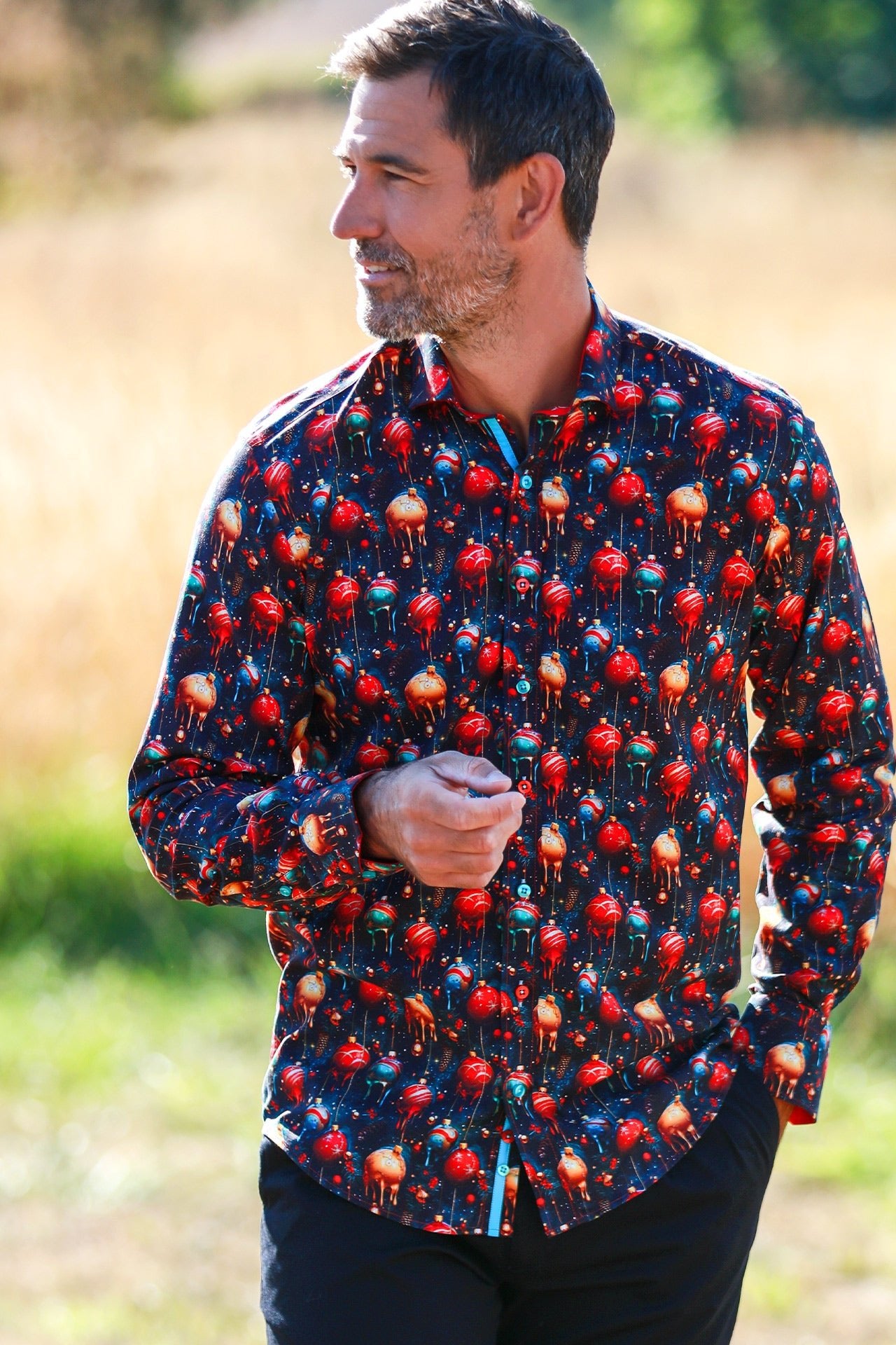 TENCEL XMAS DECORATION NAVY PRINT SHIRT - Claudio Lugli Shirts