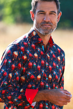 TENCEL XMAS DECORATION NAVY PRINT SHIRT - Claudio Lugli Shirts