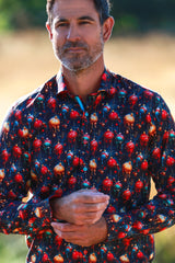 TENCEL XMAS DECORATION NAVY PRINT SHIRT - Claudio Lugli Shirts