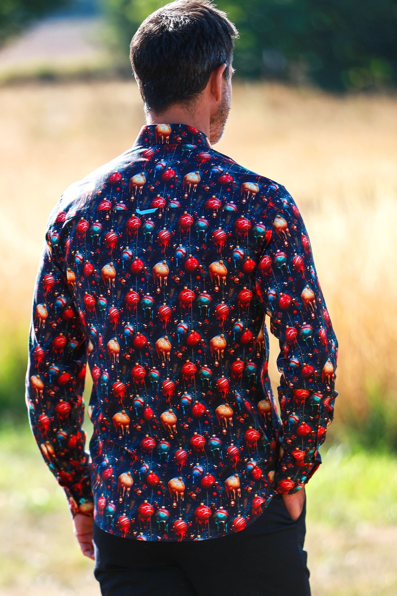 TENCEL XMAS DECORATION NAVY PRINT SHIRT - Claudio Lugli Shirts