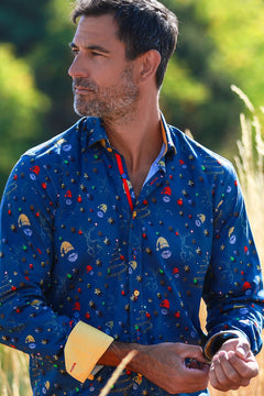TENCEL XMAS GLITTER PRINT SHIRT - Claudio Lugli Shirts