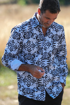 TEXTURED FLORAL FLOCKING PRINT SHIRT WITH LUXURY VELVET STYLE FINISH - Claudio Lugli Shirts