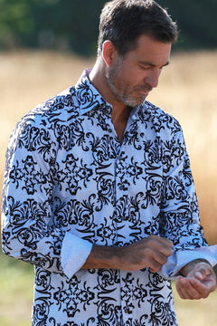 TEXTURED FLORAL FLOCKING PRINT SHIRT WITH LUXURY VELVET STYLE FINISH - Claudio Lugli Shirts