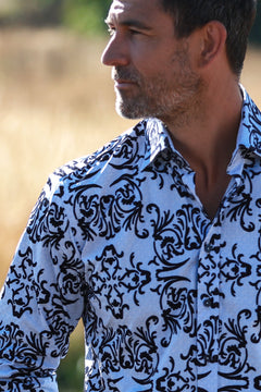 TEXTURED FLORAL FLOCKING PRINT SHIRT WITH LUXURY VELVET STYLE FINISH - Claudio Lugli Shirts