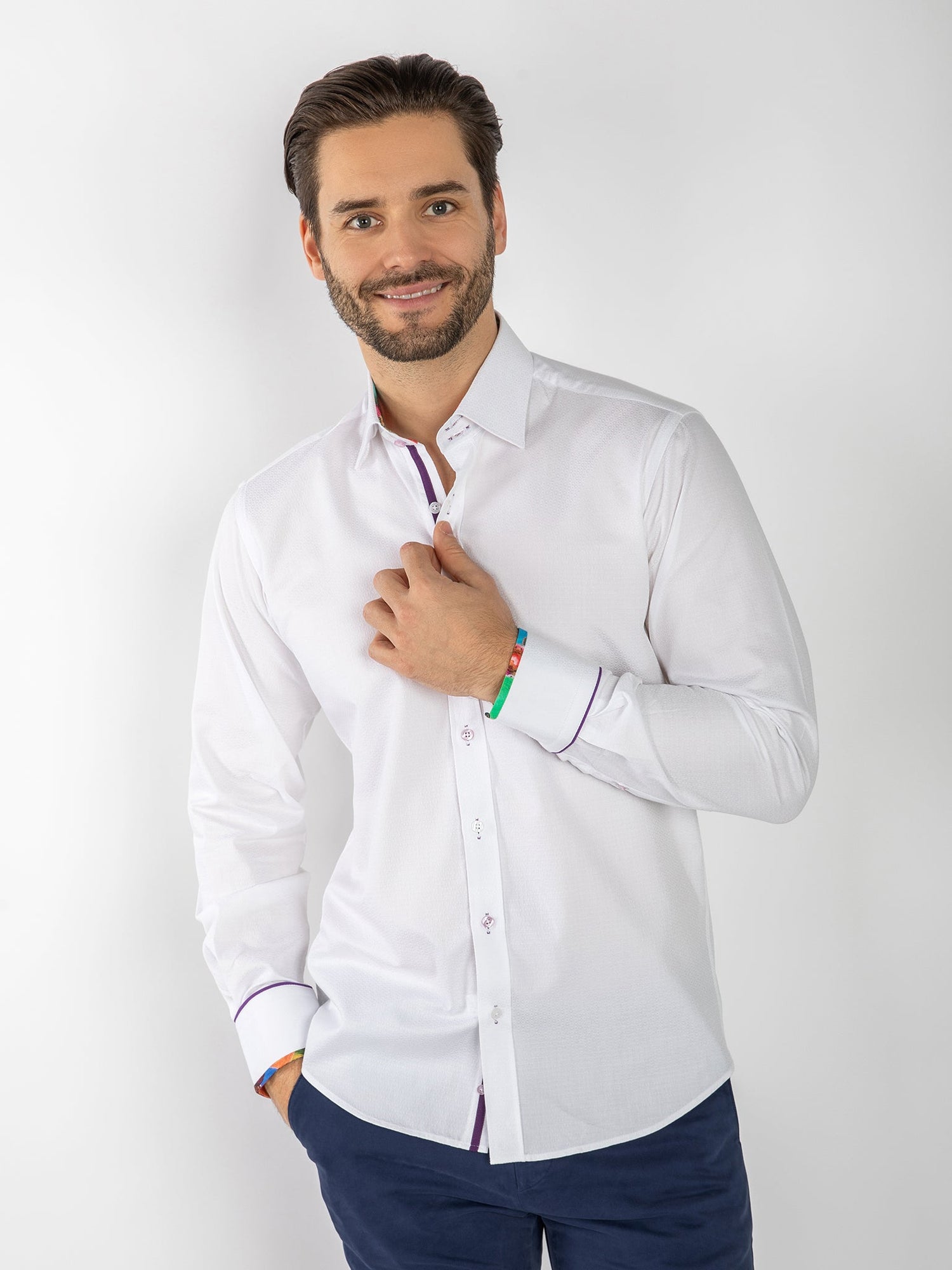 TEXTURED JACQUARD SHIRT W/ AMETHYST INSERT - Claudio Lugli Shirts