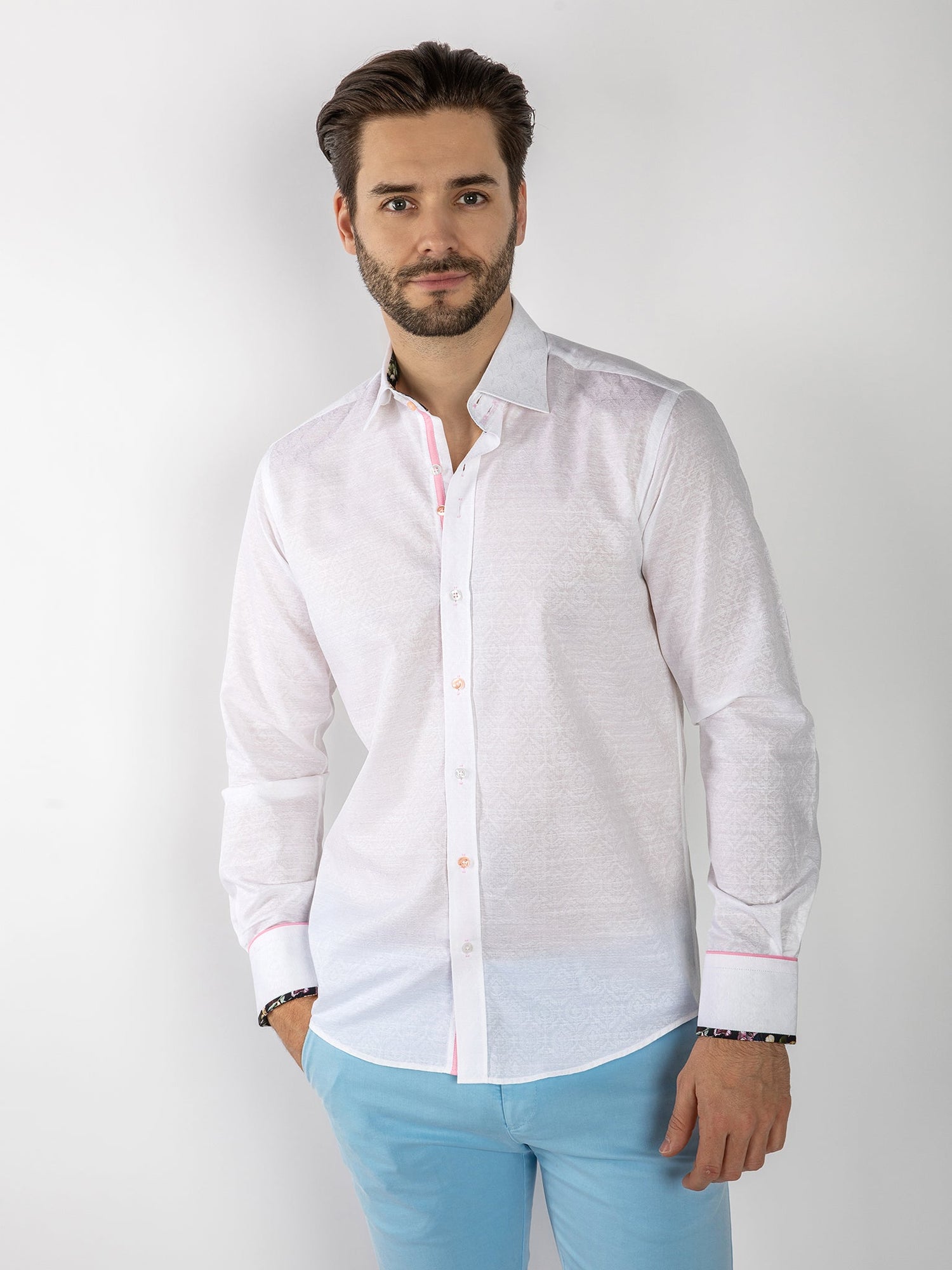 TEXTURED JACQUARD SHIRT W/ DARK FLORAL INSERT - Claudio Lugli Shirts