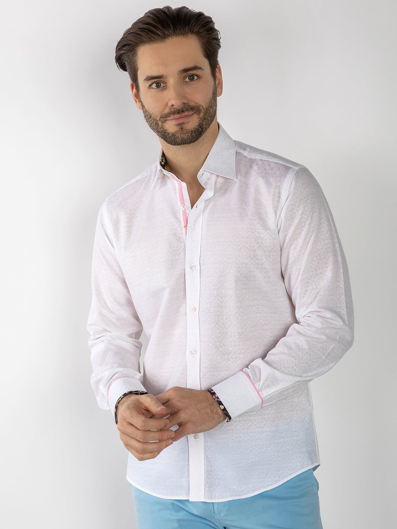 TEXTURED JACQUARD SHIRT W/ DARK FLORAL INSERT - Claudio Lugli Shirts