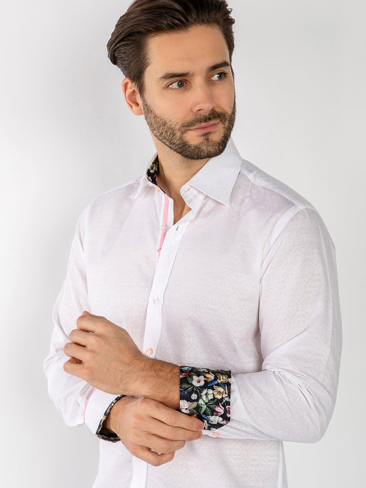 TEXTURED JACQUARD SHIRT W/ DARK FLORAL INSERT - Claudio Lugli Shirts