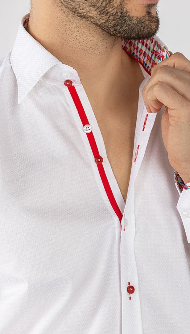 TEXTURED JACQUARD SHIRT W/ HOUNDSTOOTH INSERT - Claudio Lugli Shirts