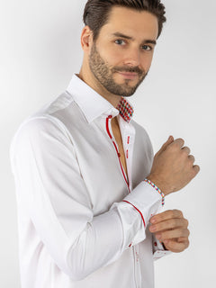 TEXTURED JACQUARD SHIRT W/ HOUNDSTOOTH INSERT - Claudio Lugli Shirts