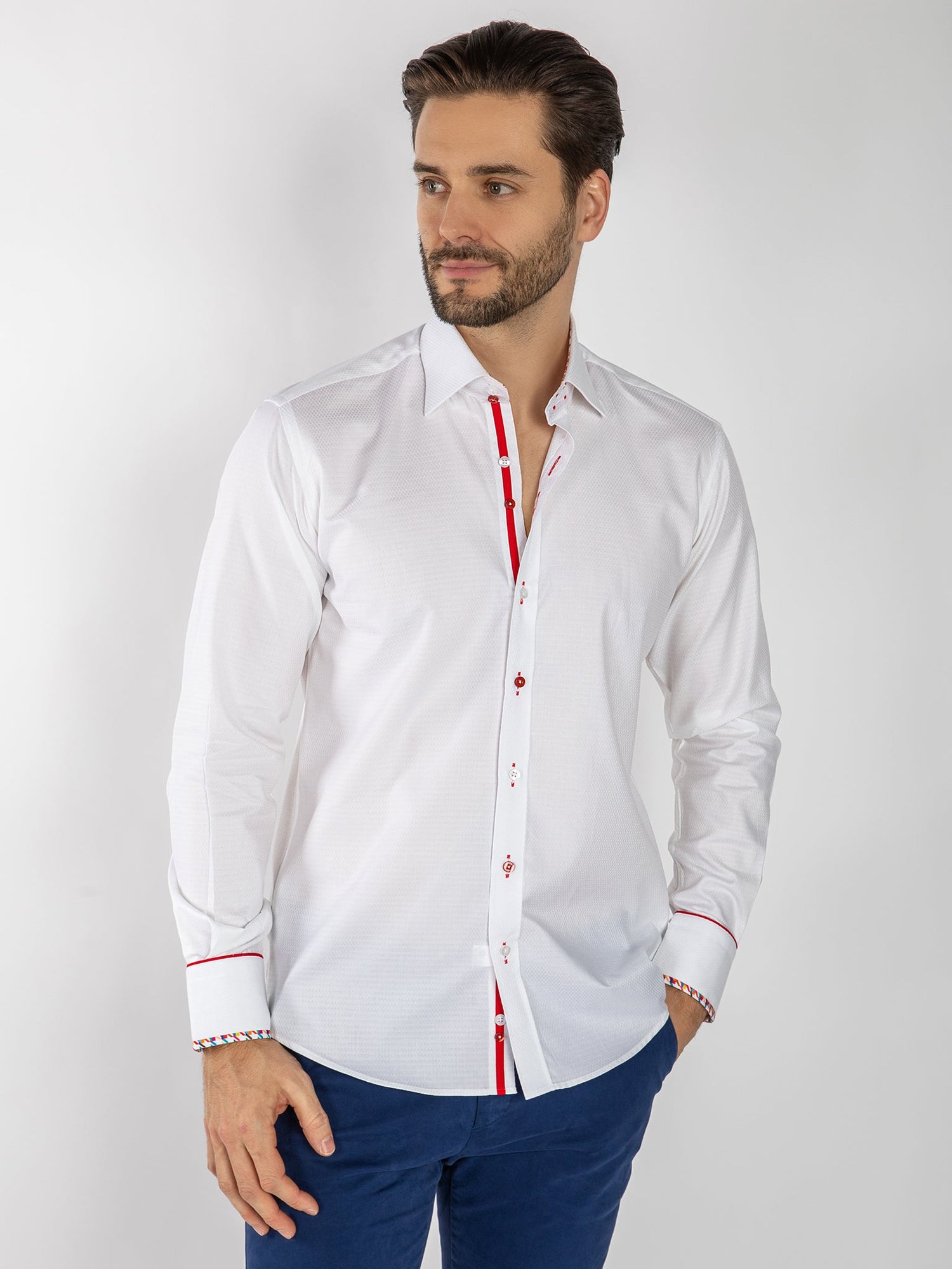 TEXTURED JACQUARD SHIRT W/ HOUNDSTOOTH INSERT - Claudio Lugli Shirts