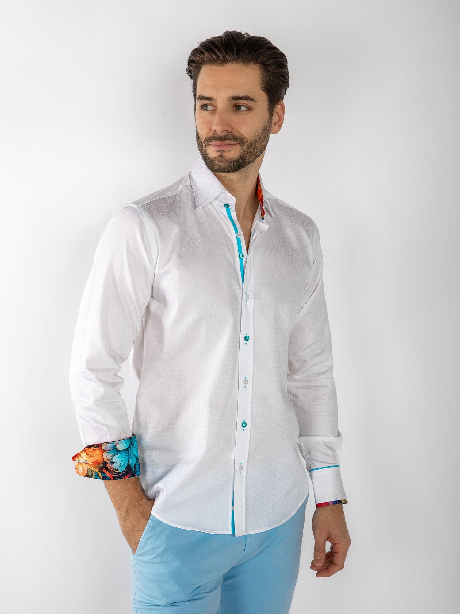TEXTURED JACQUARD SHIRT W/ VIBRANT FLORAL INSERT - Claudio Lugli Shirts