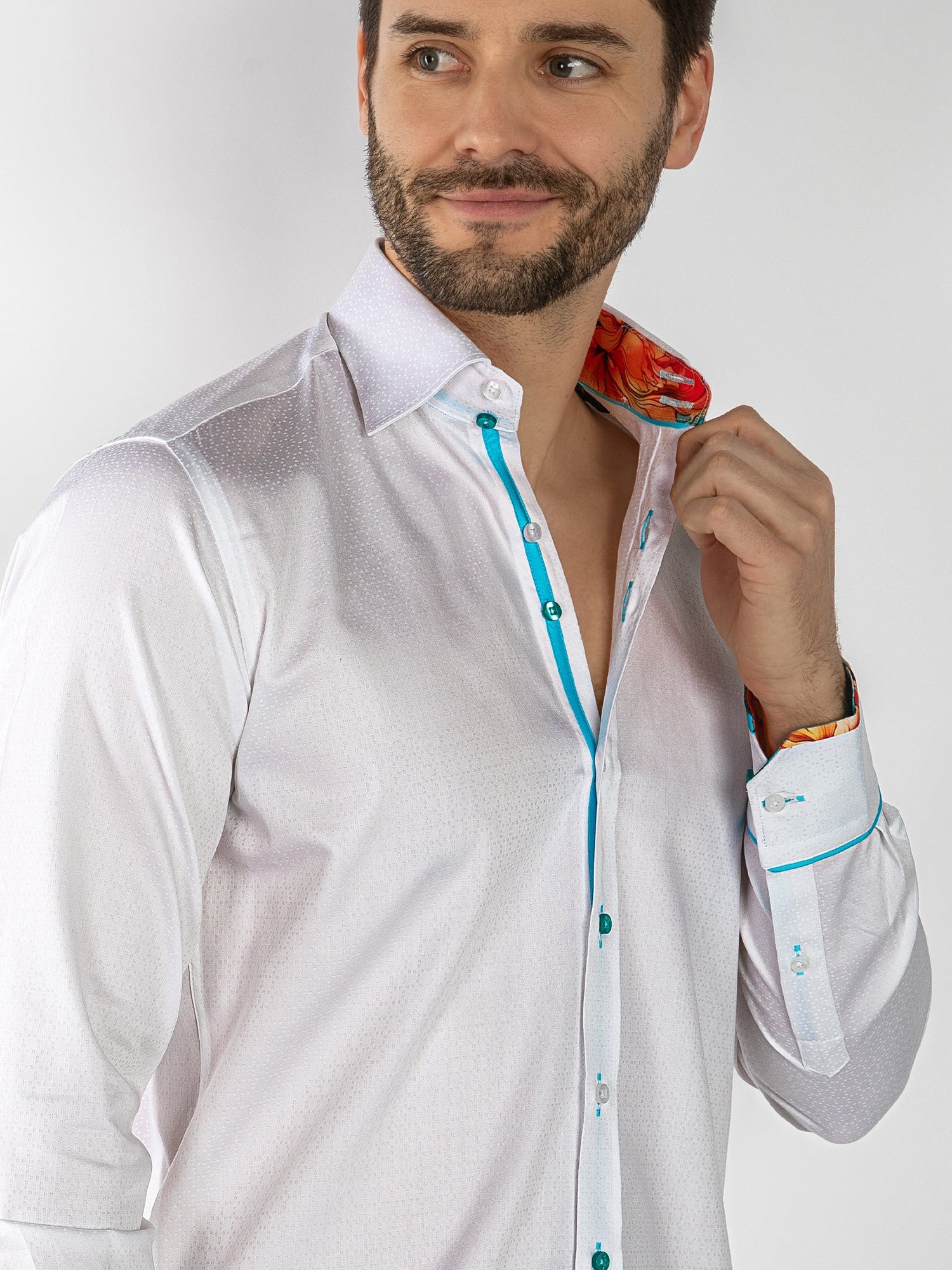 TEXTURED JACQUARD SHIRT W/ VIBRANT FLORAL INSERT - Claudio Lugli Shirts