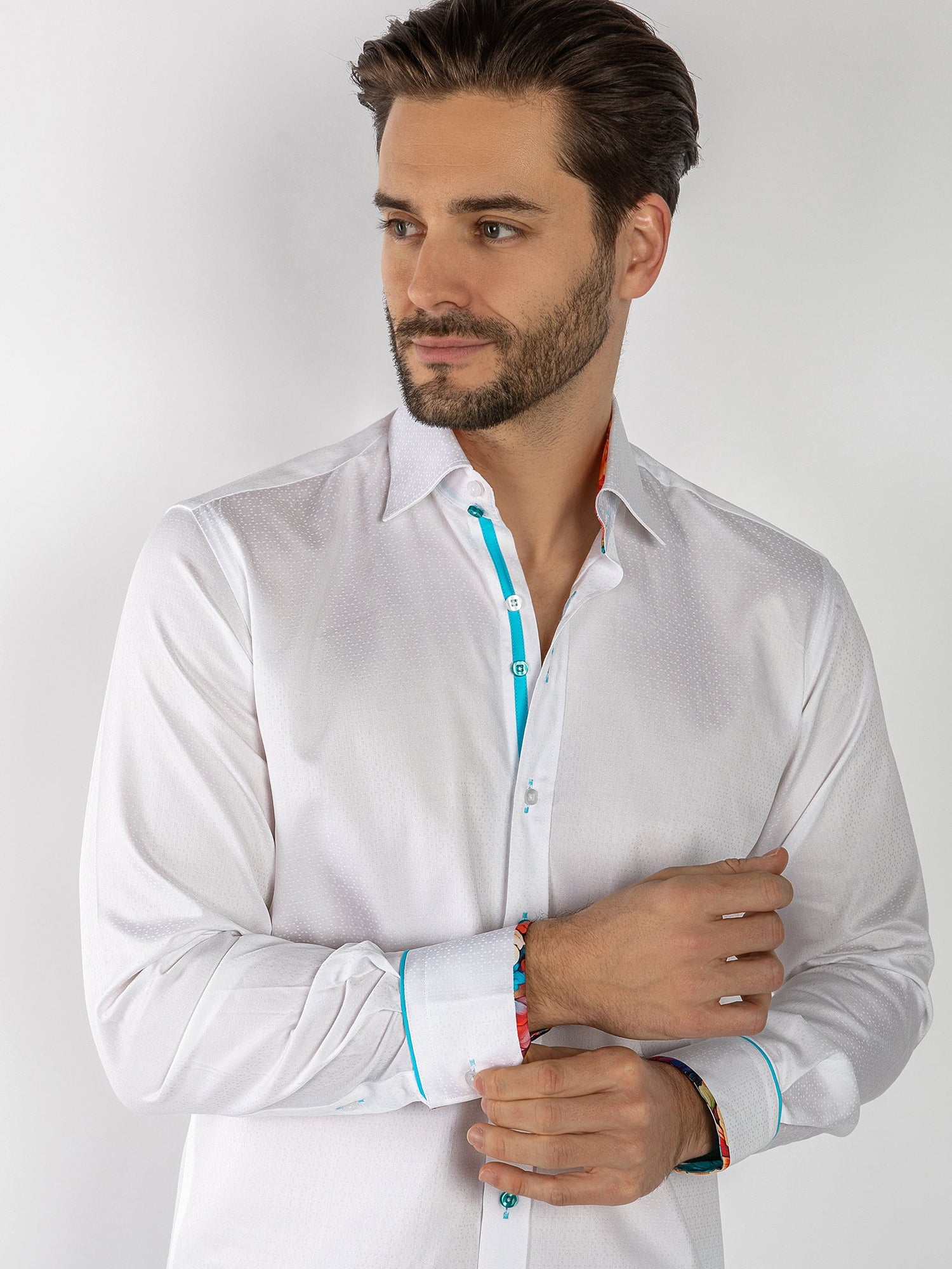 TEXTURED JACQUARD SHIRT W/ VIBRANT FLORAL INSERT - Claudio Lugli Shirts