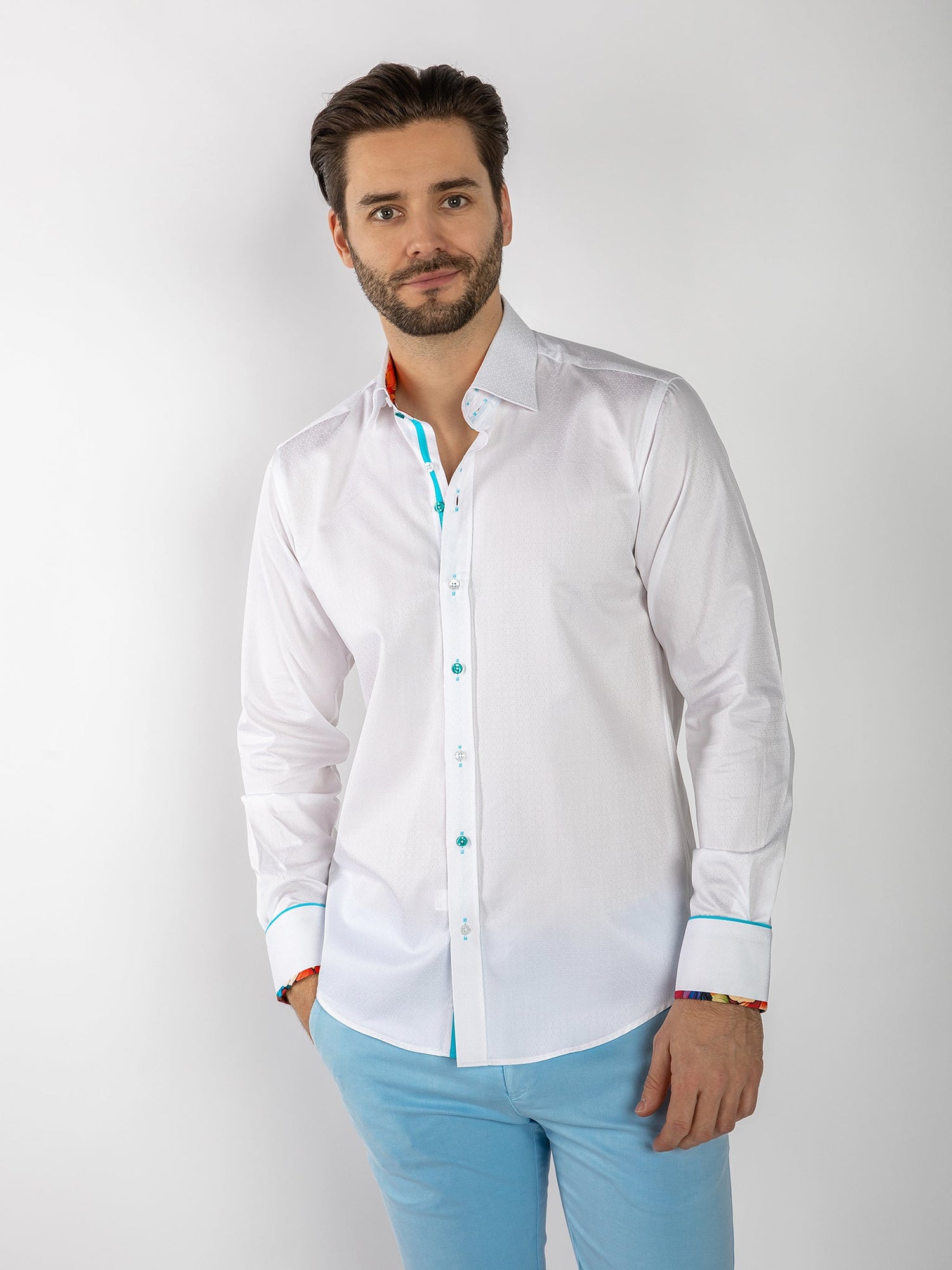TEXTURED JACQUARD SHIRT W/ VIBRANT FLORAL INSERT - Claudio Lugli Shirts