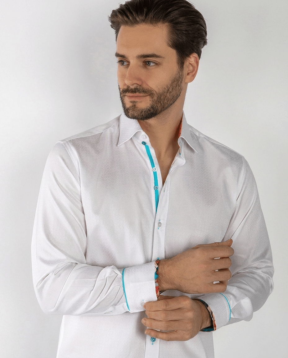 Textured Jacquard Shirt W/ Vibrant Floral Insert - Claudio Lugli Shirts