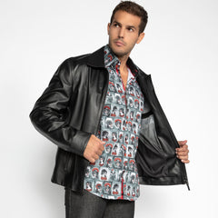The Jet Black Leather Jacket - Premium Men's Patterned Shirt by Claudio Lugli | Bold Design, Tailored Fit, Best Printed Shirts