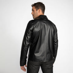 The Jet Black Leather Jacket - Premium Men's Patterned Shirt by Claudio Lugli | Bold Design, Tailored Fit, Best Printed Shirts