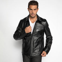 The Jet Black Leather Jacket - Premium Men's Patterned Shirt by Claudio Lugli | Bold Design, Tailored Fit, Best Printed Shirts