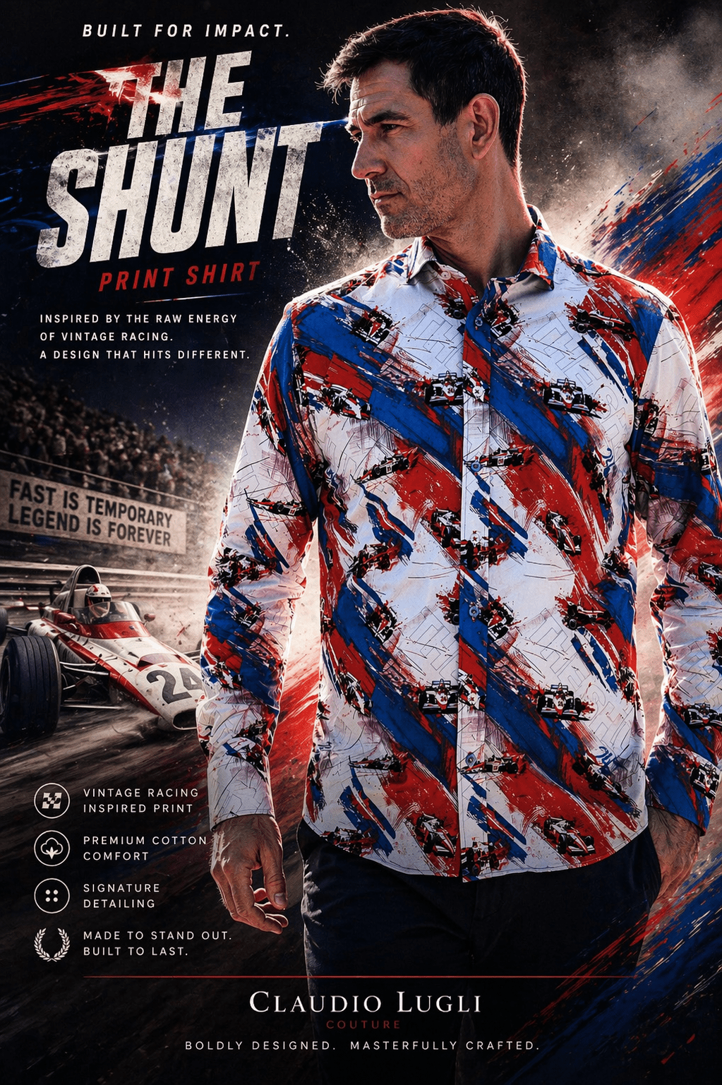THE SHUNT – MEN'S VINTAGE RACING PRINT SHIRT - Claudio Lugli Shirts