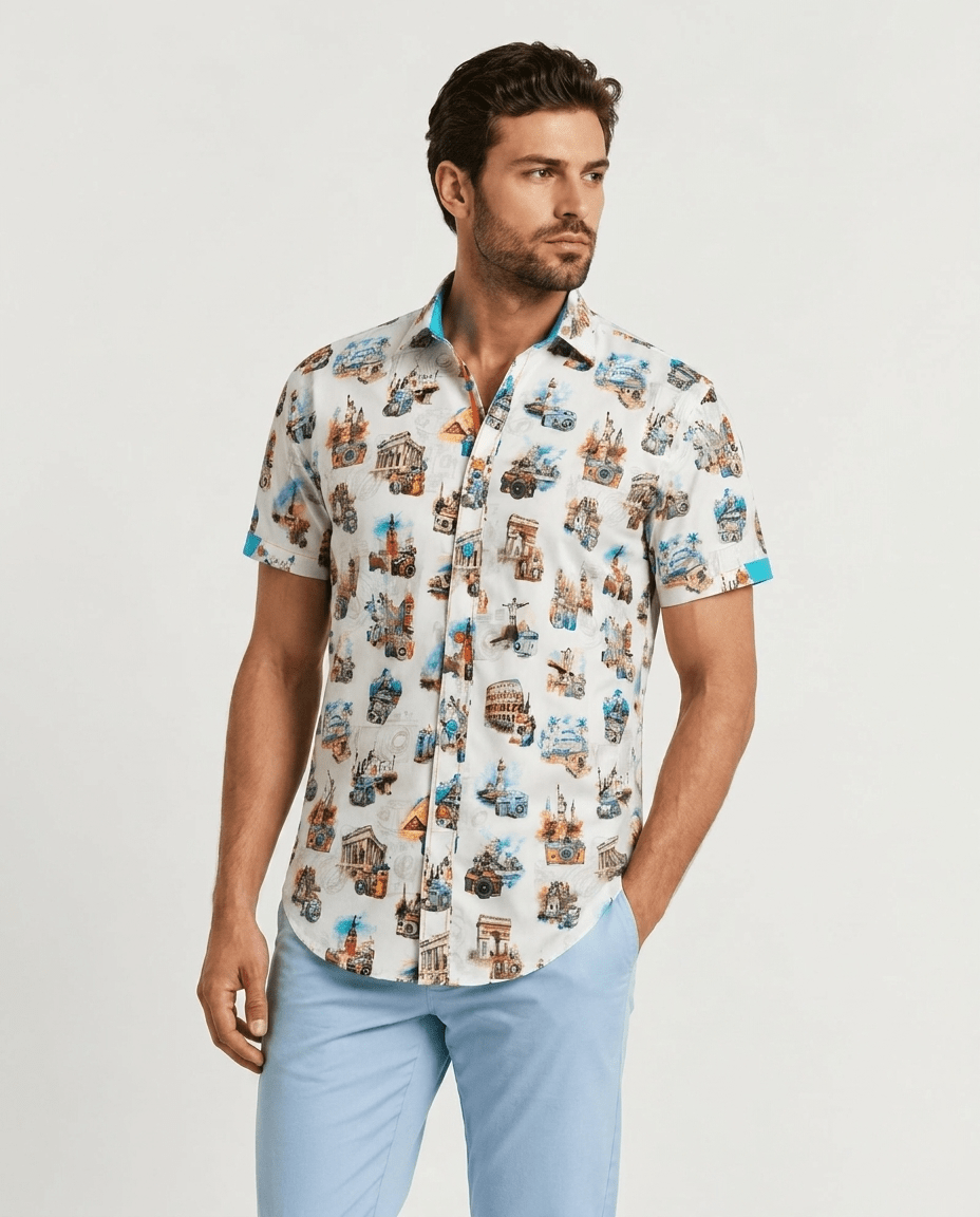 The World Lens Camera Print Short Sleeve Shirt - Claudio Lugli Shirts