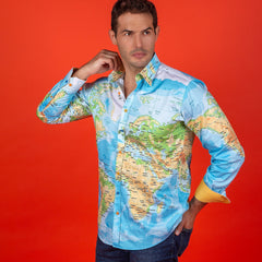 THE WORLD MAP PRINT SHIRT - Premium Men's Patterned Shirt by Claudio Lugli | Bold Design, Tailored Fit, Best Printed Shirts