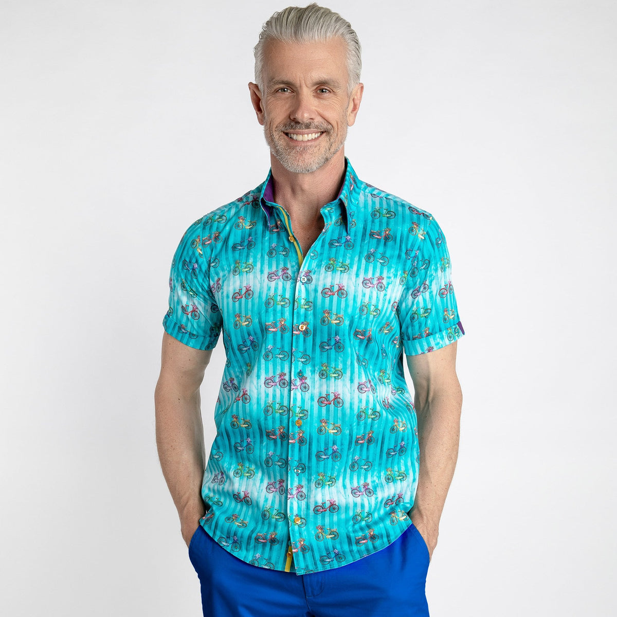 Tie Dye Stripe Bicycles Short Sleeve Shirt
