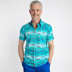 TIE DIE STRIPE WITH BICYCLES PRINT SHORT SLEEVE SHIRT - Premium Men's Patterned Shirt by Claudio Lugli | Bold Design, Tailored Fit, Best Printed Shirts