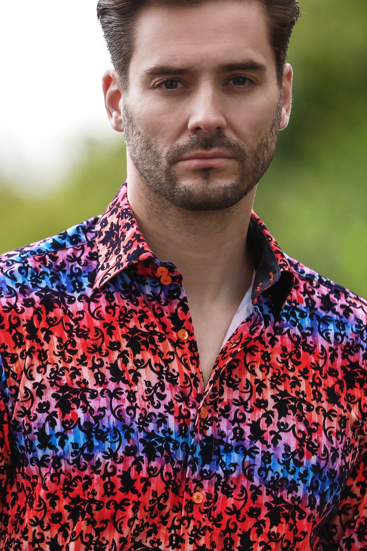 TIE - DYE FLORAL FLOCKING SHIRT WITH LUXURY TEXTURED FINISH - Claudio Lugli Shirts
