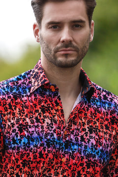TIE - DYE FLORAL FLOCKING SHIRT WITH LUXURY TEXTURED FINISH - Claudio Lugli Shirts