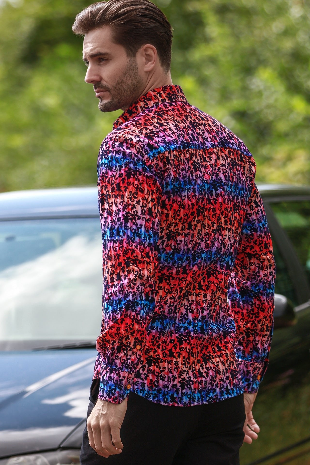 TIE - DYE FLORAL FLOCKING SHIRT WITH LUXURY TEXTURED FINISH - Claudio Lugli Shirts