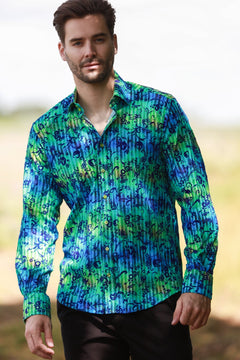 TIE - DYE FLORAL FLOCKING SHIRT WITH LUXURY TEXTURED FINISH - Claudio Lugli Shirts
