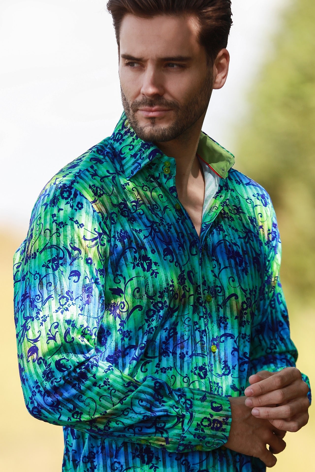 TIE - DYE FLORAL FLOCKING SHIRT WITH LUXURY TEXTURED FINISH - Claudio Lugli Shirts