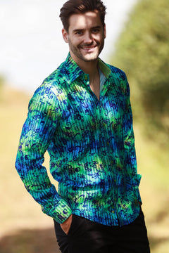TIE - DYE FLORAL FLOCKING SHIRT WITH LUXURY TEXTURED FINISH - Claudio Lugli Shirts