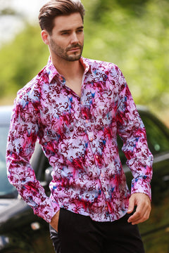 TIE - DYE FLORAL FLOCKING SHIRT WITH LUXURY TEXTURED FINISH - Claudio Lugli Shirts
