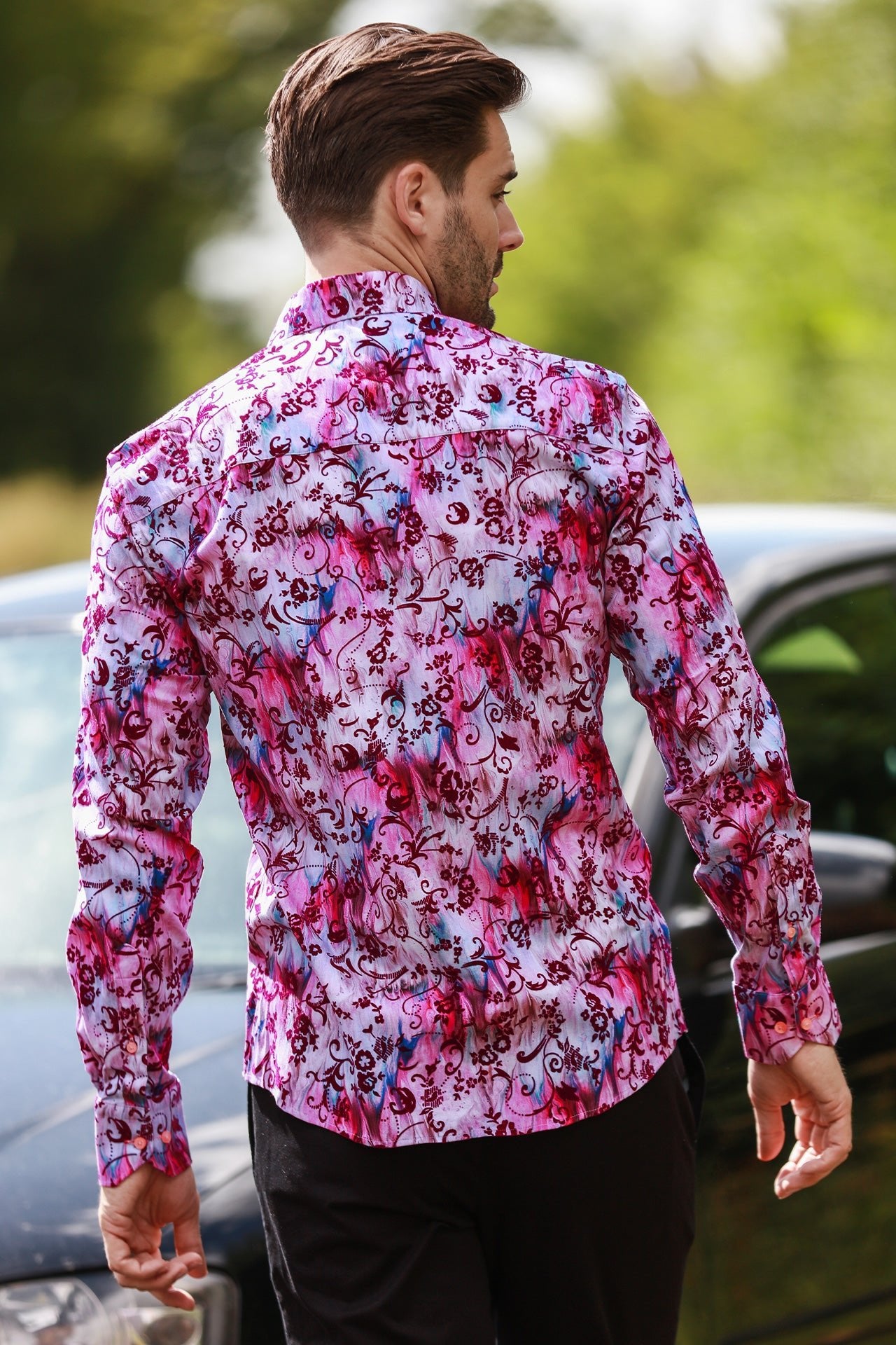 TIE - DYE FLORAL FLOCKING SHIRT WITH LUXURY TEXTURED FINISH - Claudio Lugli Shirts