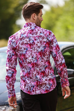 TIE - DYE FLORAL FLOCKING SHIRT WITH LUXURY TEXTURED FINISH - Claudio Lugli Shirts