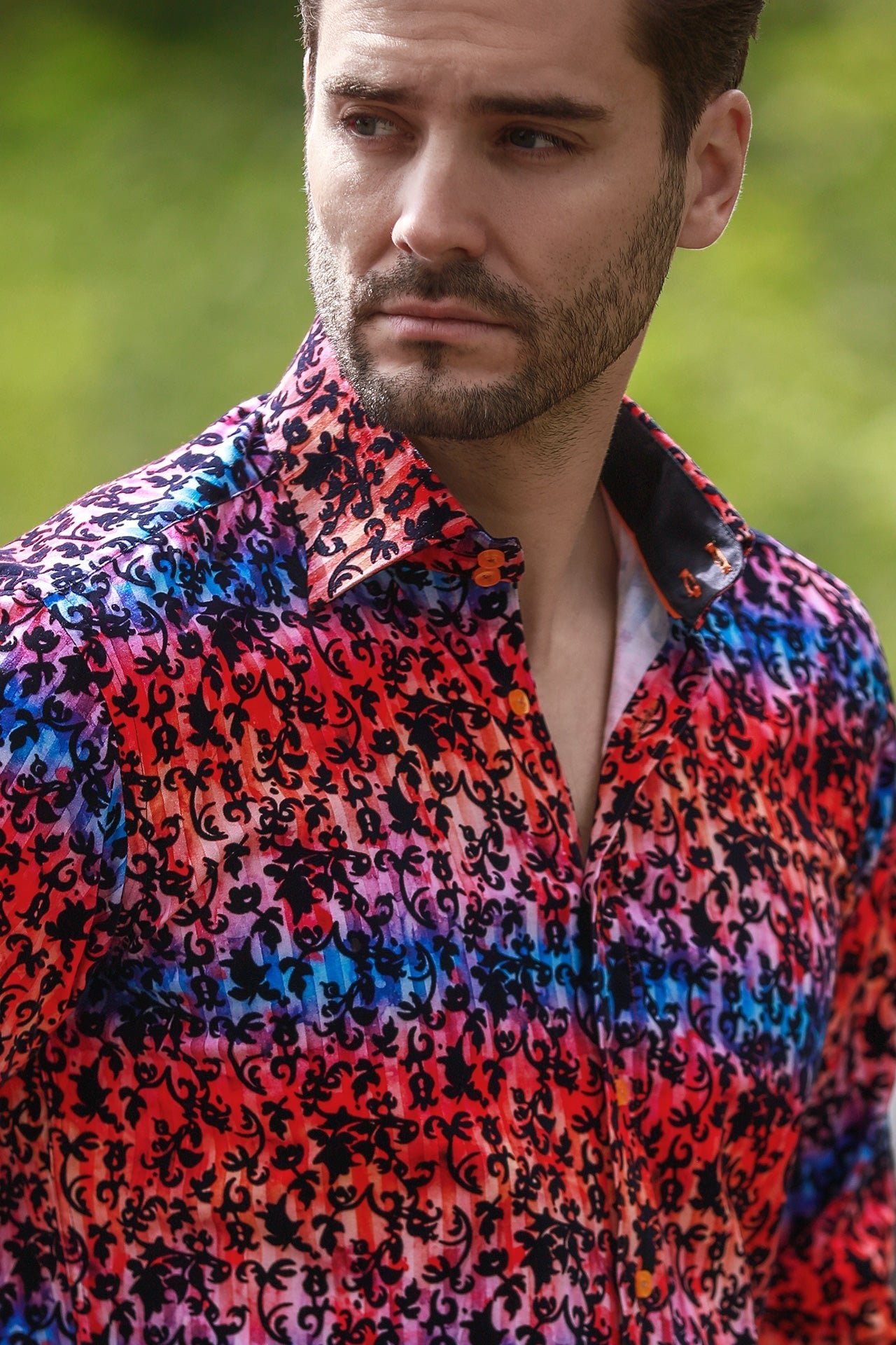 TIE - DYE FLORAL FLOCKING SHIRT WITH LUXURY TEXTURED FINISH - Claudio Lugli Shirts