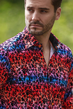 TIE - DYE FLORAL FLOCKING SHIRT WITH LUXURY TEXTURED FINISH - Claudio Lugli Shirts