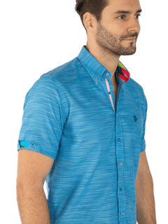 Tonal Texture Weave Men's Short Sleeve Shirt - Claudio Lugli Shirts