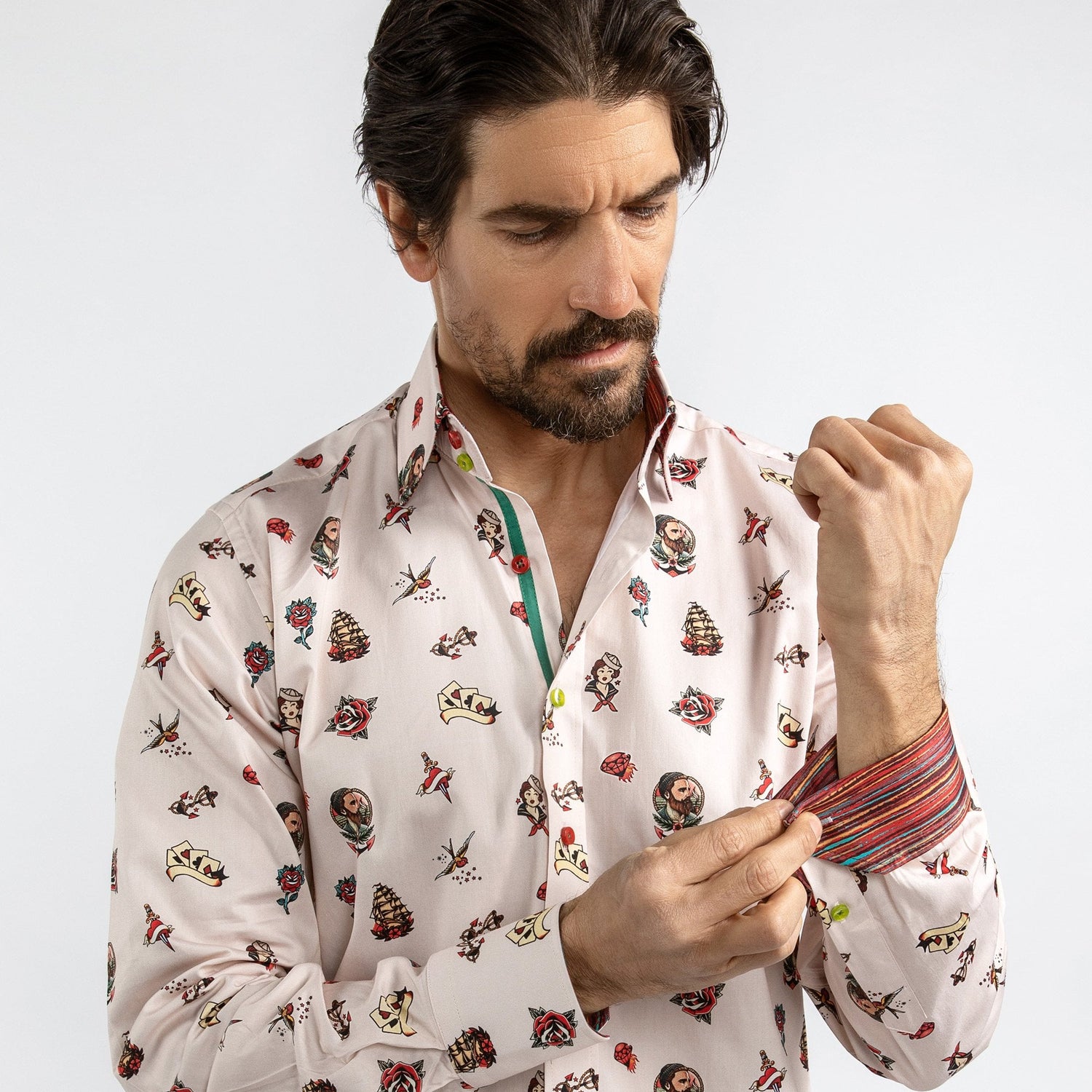 TRADITIONAL TATTOO ART PRINT SHIRT - Premium Men's Patterned Shirt by Claudio Lugli | Bold Design, Tailored Fit, Best Printed Shirts