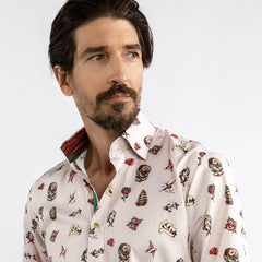 TRADITIONAL TATTOO ART PRINT SHIRT - Premium Men's Patterned Shirt by Claudio Lugli | Bold Design, Tailored Fit, Best Printed Shirts
