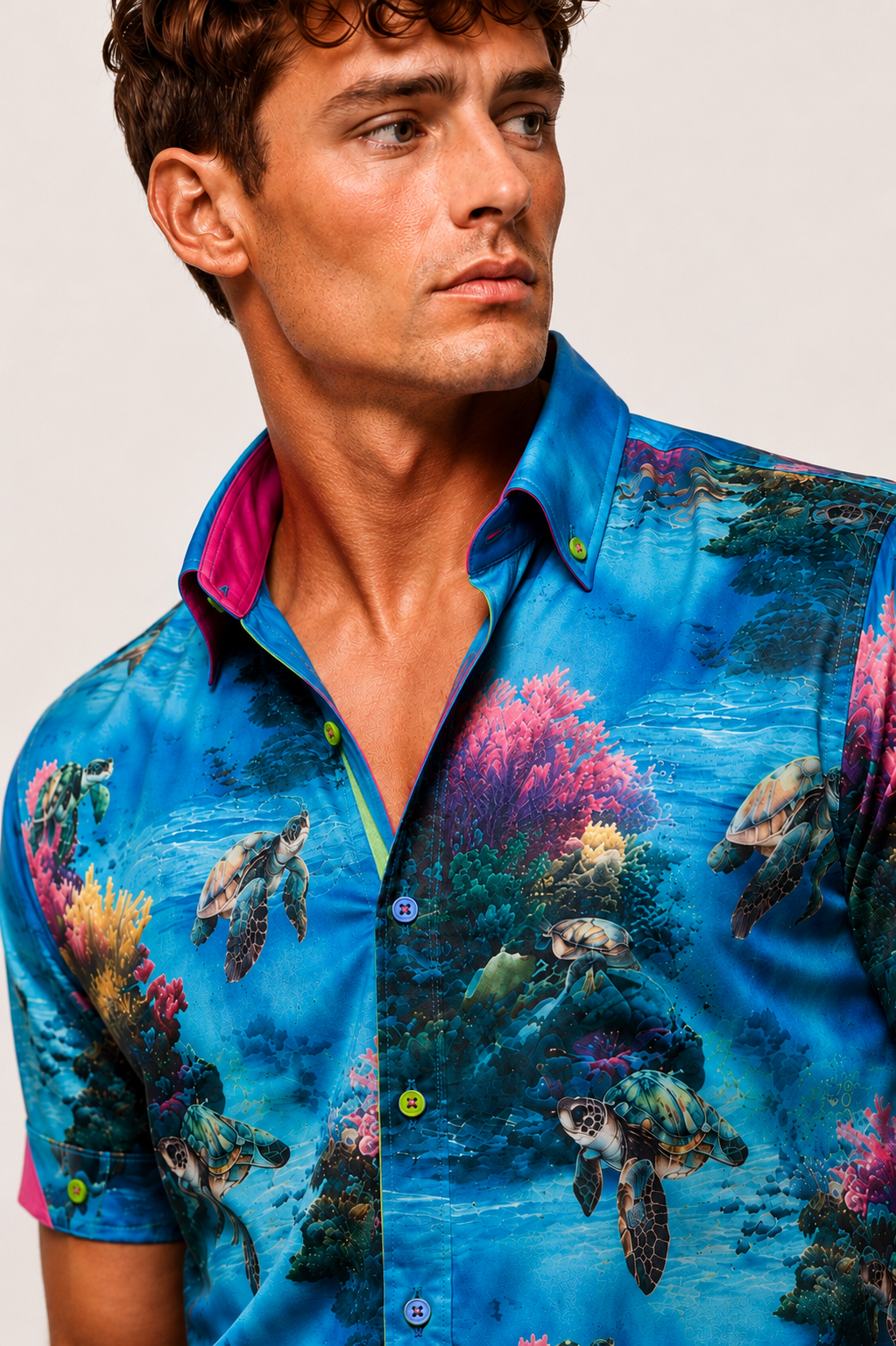 Tropical Reef Turtle Print Short Sleeve Shirt - Claudio Lugli Shirts