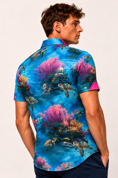 Tropical Reef Turtle Print Short Sleeve Shirt - Claudio Lugli Shirts